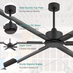Breezary HVLS Oversized Industrial 120-in Matte Black with Black Aluminum Blades Ceiling Fan Without Light and Remote Control Included 6 -Blade