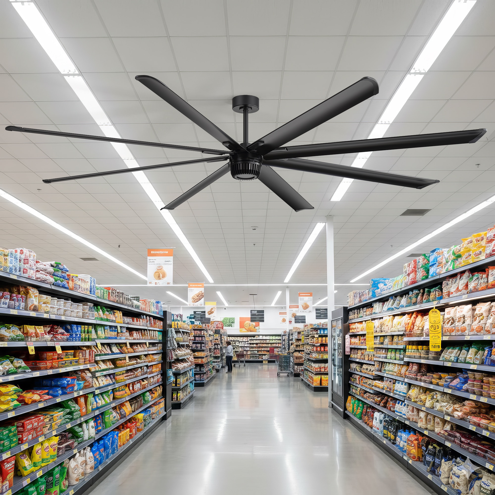 Breezary Industrial HVLS Commercial 100-in Matte Black with Black Aluminum Blades Ceiling Fan Without Light and Remote Control Included 8 -Blade