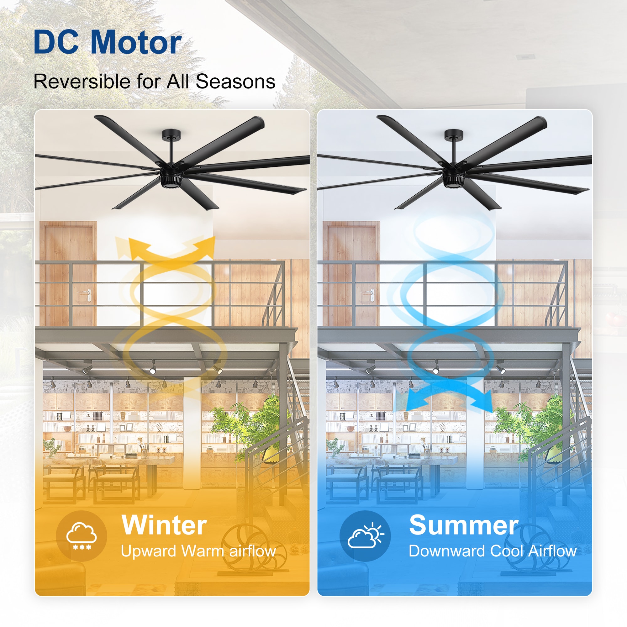 Breezary Industrial HVLS Commercial 100-in Matte Black with Black Aluminum Blades Ceiling Fan Without Light and Remote Control Included 8 -Blade