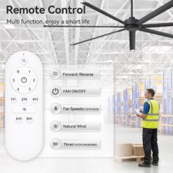 Breezary 8 ft HVLS Oversized Industrial 96-in Matte Black with Black Aluminum Blades Ceiling Fan Without Light and Remote Control Included 7 -Blade