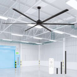 Breezary HVLS Oversized Industrial 120-in Matte Black with Black Aluminum Blades Ceiling Fan Without Light and Remote Control Included 6 -Blade