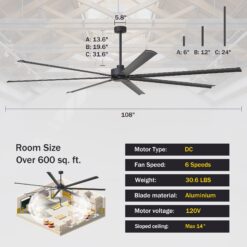 Breezary 9 ft HVLS Oversized Industrial 108-in Matte Black with Black Aluminum Blades Ceiling Fan Without Light and Remote Control Included 7 -Blade