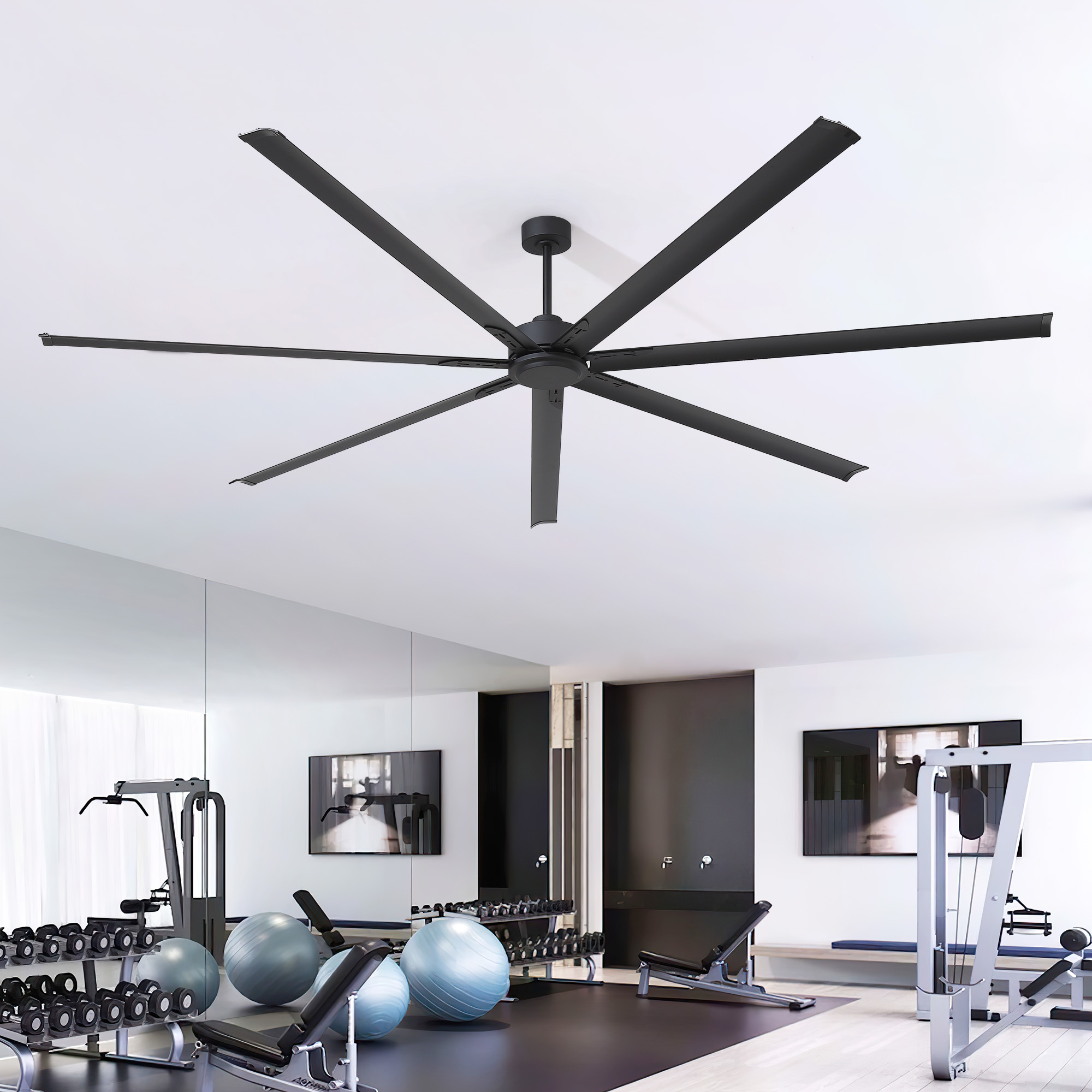 Breezary 9 ft HVLS Oversized Industrial 108-in Matte Black with Black Aluminum Blades Ceiling Fan Without Light and Remote Control Included 7 -Blade