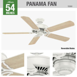 Casablanca Panama 54-in Fresh White with Fresh White/Rustic Oak Veneer Blades Ceiling Fan Light Kit Compatible and Wall Control Included 5 -Blade