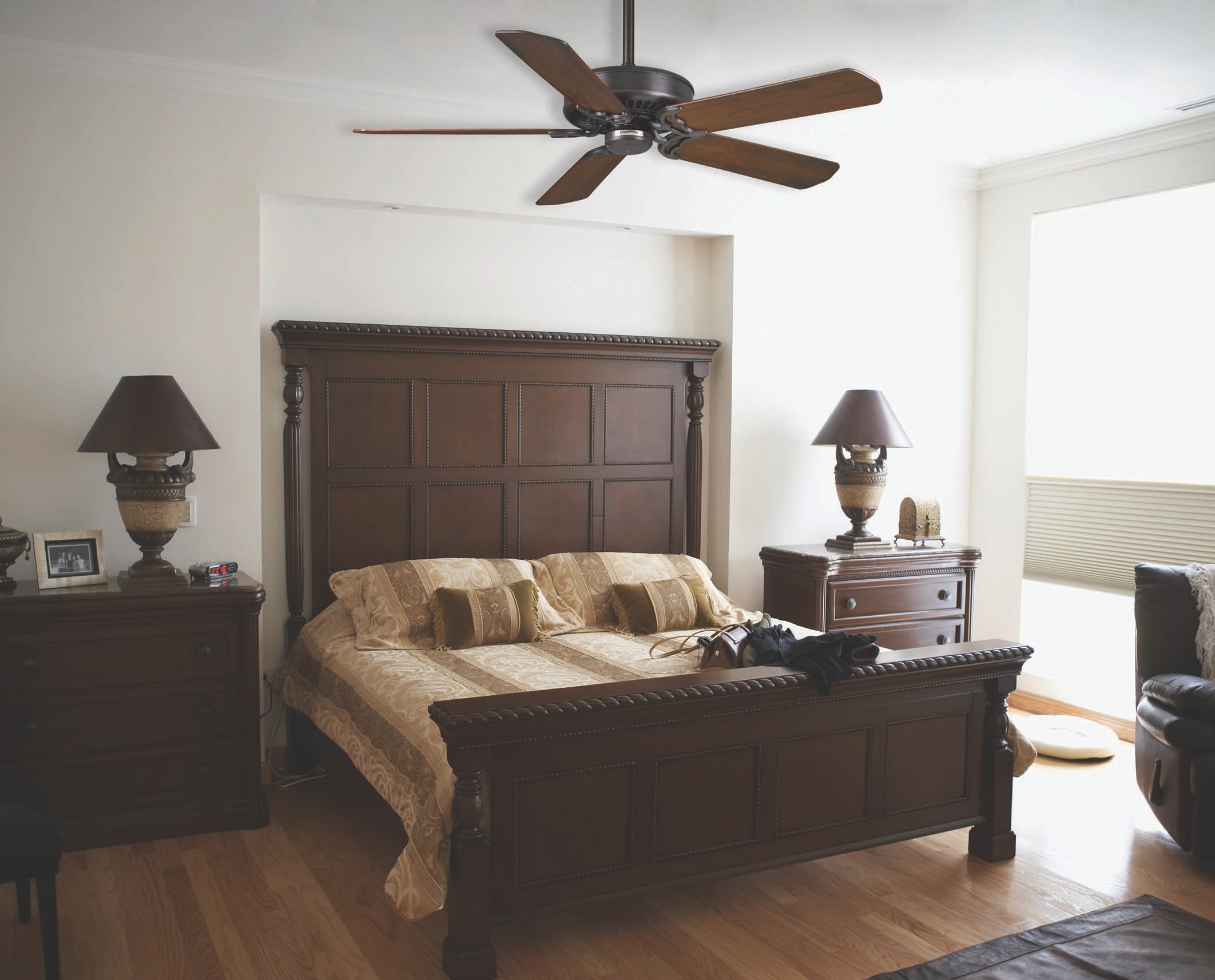 Casablanca Panama 54-in Brushed Cocoa with Distressed Walnut/Burnt Walnut Blades Ceiling Fan Light Kit Compatible and Remote Control Included 5 -Blade