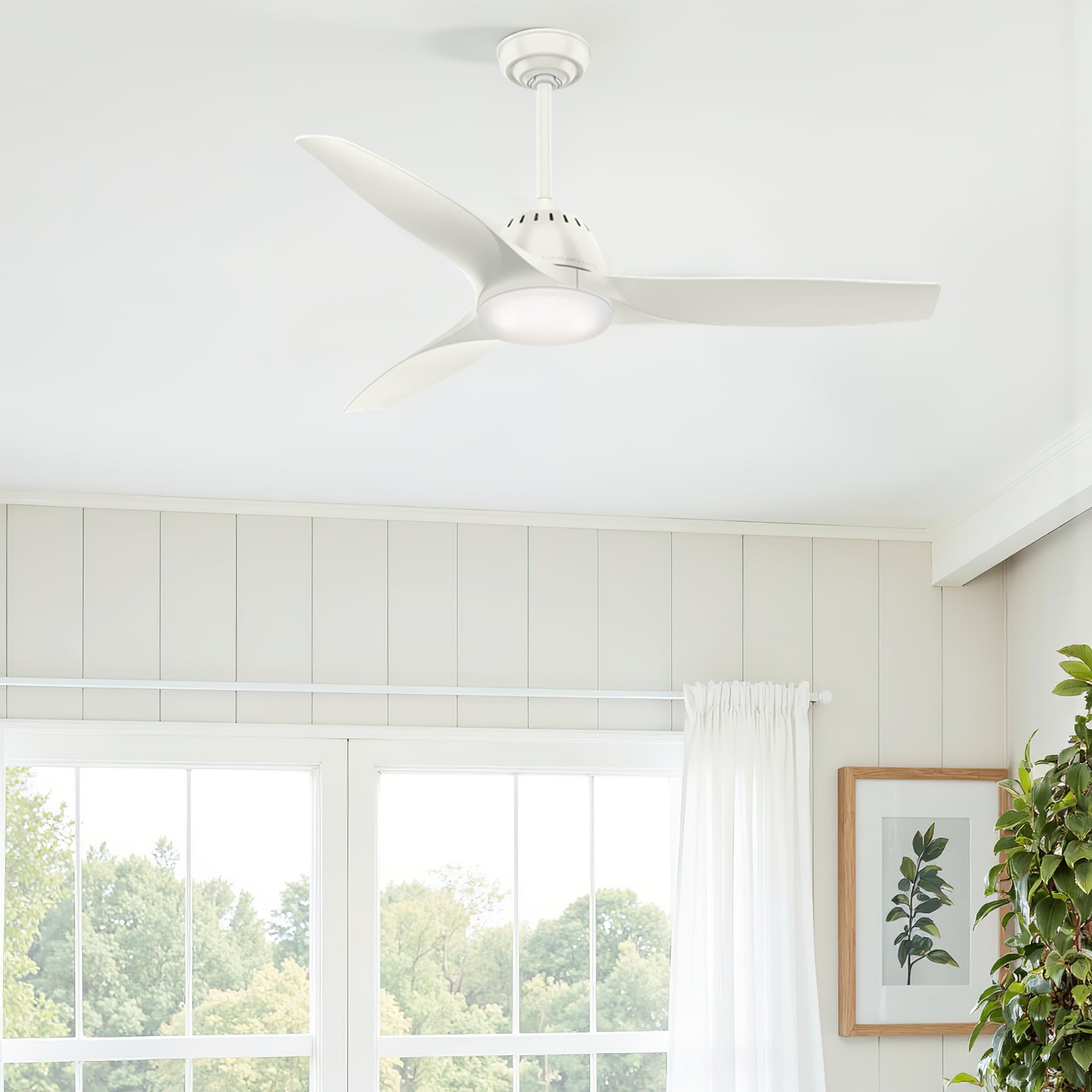 Casablanca Wisp 52-in Fresh White with Fresh White Blades LED Downrod or Flush Mount Ceiling Fan With Light and Remote Control Included 3 -Blade