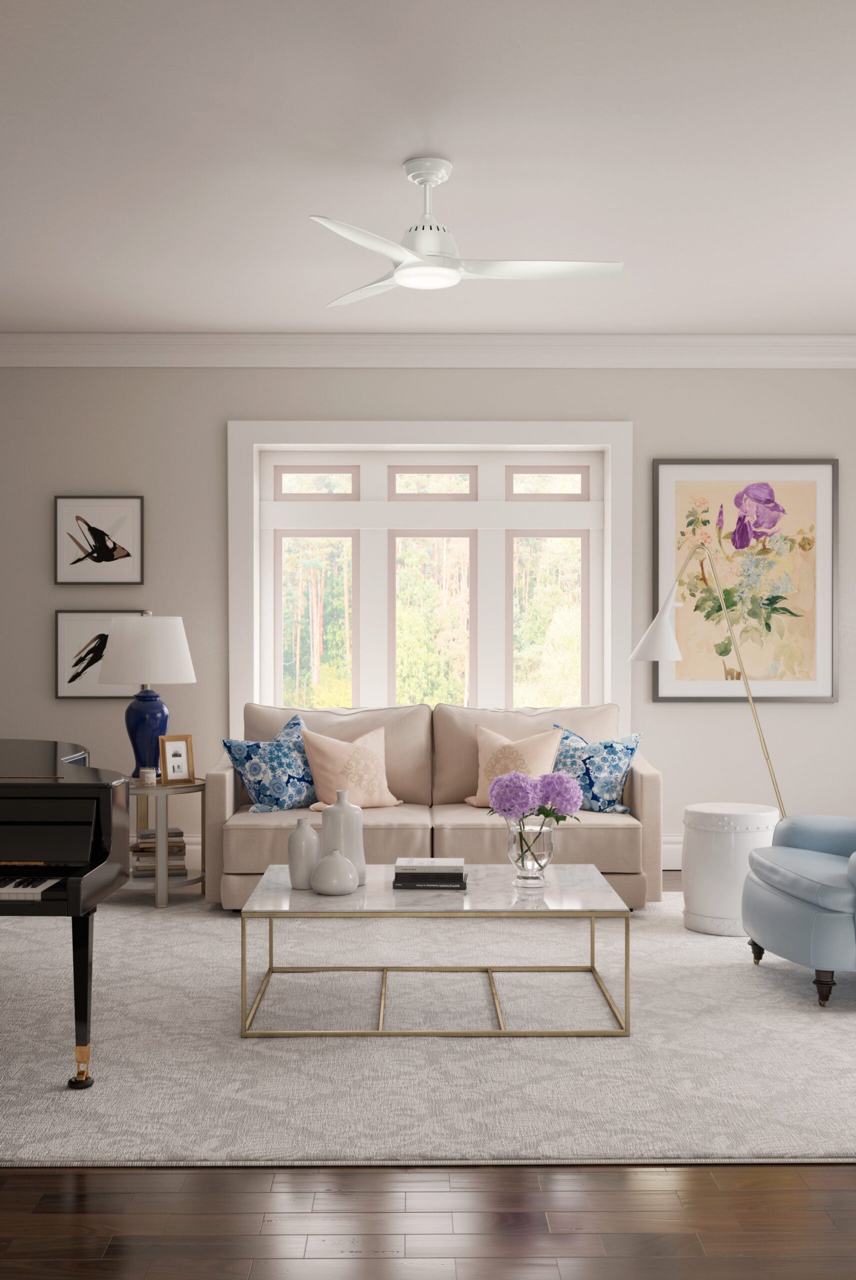 Casablanca Wisp 52-in Fresh White with Fresh White Blades LED Downrod or Flush Mount Ceiling Fan With Light and Remote Control Included 3 -Blade