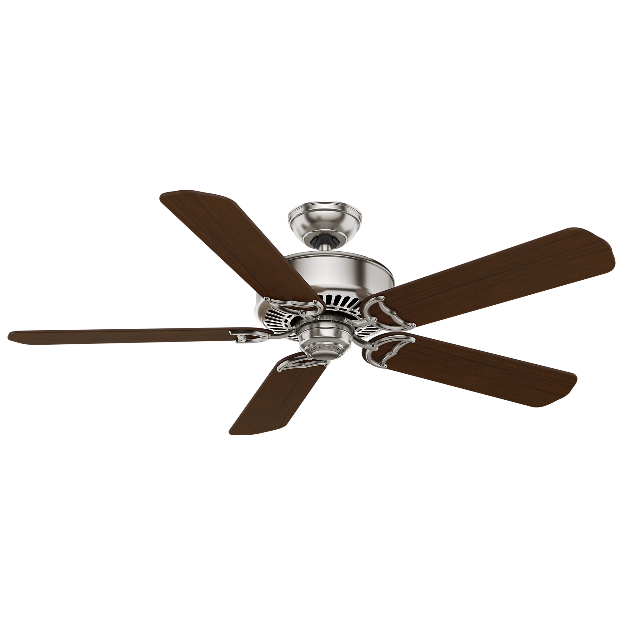 Casablanca Panama 54-in Brushed Nickel with Walnut/Burnt Walnut Blades Downrod or Flush Mount Ceiling Fan Light Kit Compatible and Remote Control Included 5 -Blade