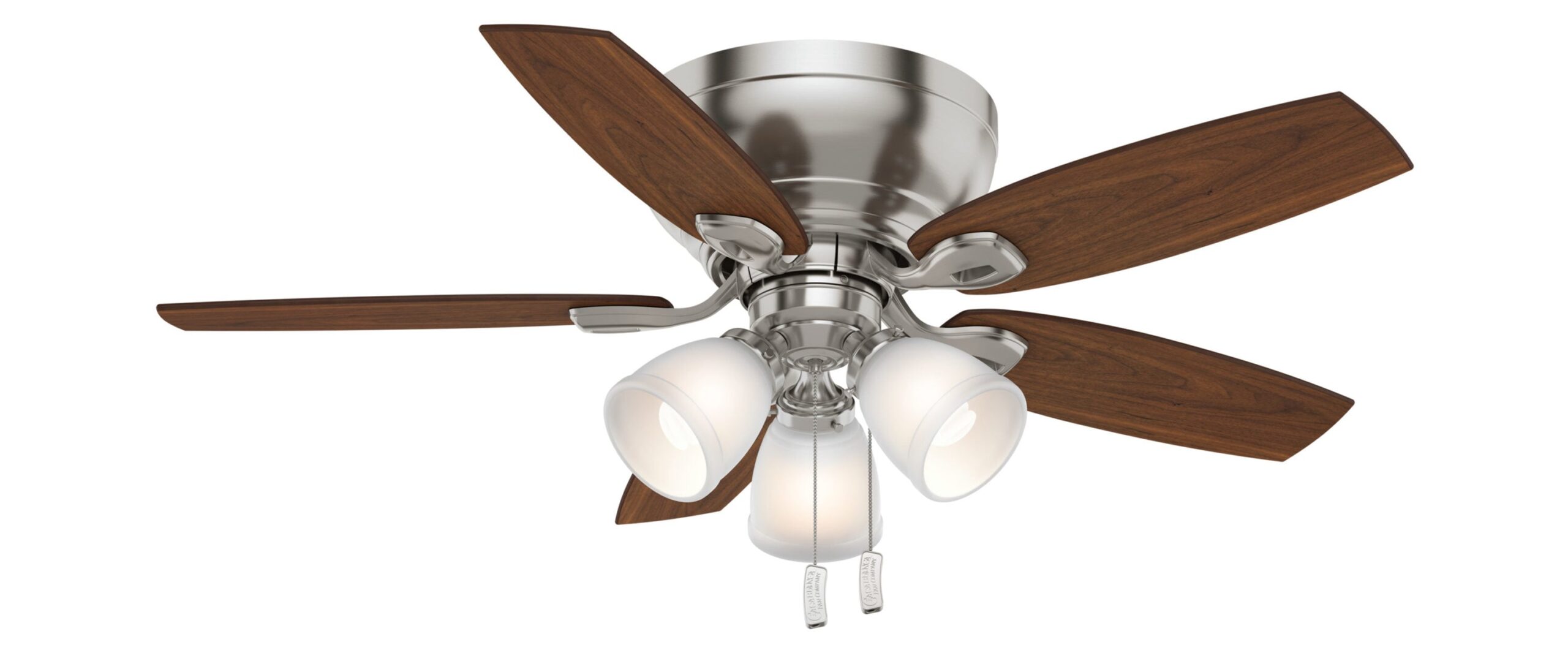 Casablanca Durant 44-in Brushed Nickel with Walnut/Burnt Walnut Blades Flush Mount Ceiling Fan With Light and Pull Chain Included 5 -Blade