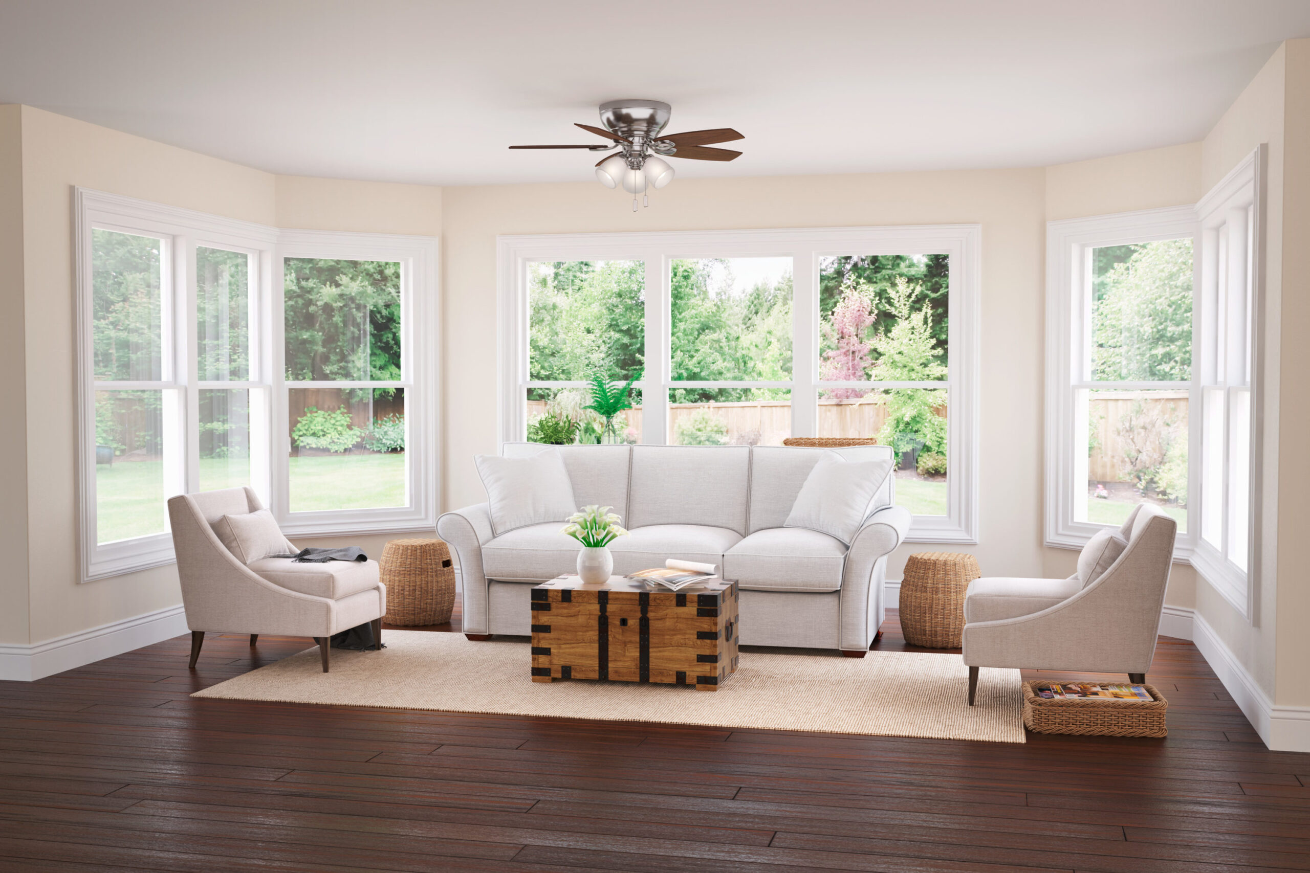 Casablanca Durant 44-in Brushed Nickel with Walnut/Burnt Walnut Blades Flush Mount Ceiling Fan With Light and Pull Chain Included 5 -Blade