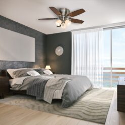 Casablanca Durant 44-in Brushed Nickel with Walnut/Burnt Walnut Blades Flush Mount Ceiling Fan With Light and Pull Chain Included 5 -Blade