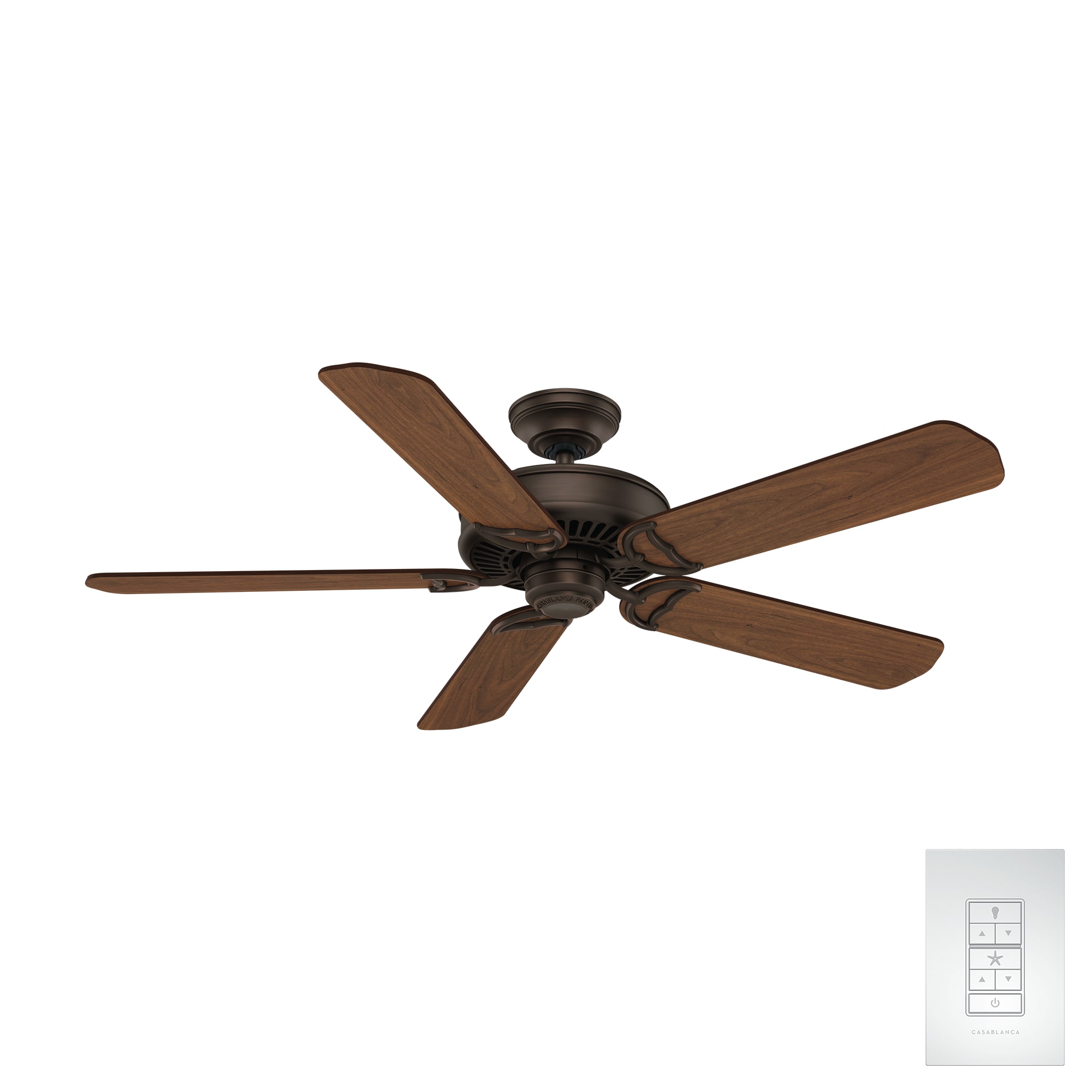 Casablanca Panama 54-in Brushed Cocoa with Walnut/Burnt Walnut Veneer Blades Ceiling Fan Light Kit Compatible and Wall Control Included 5 -Blade