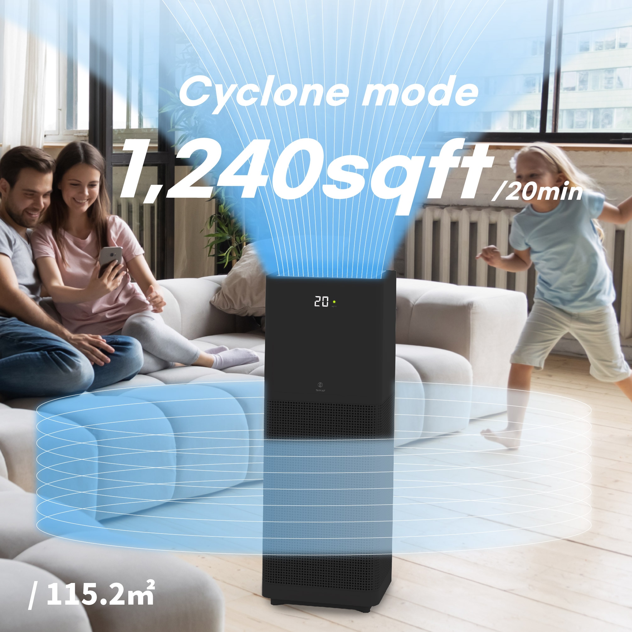 IMUNSEN Mtower 3 -Speed Black True HEPA Air Purifier (Covers: 1240-sq ft )