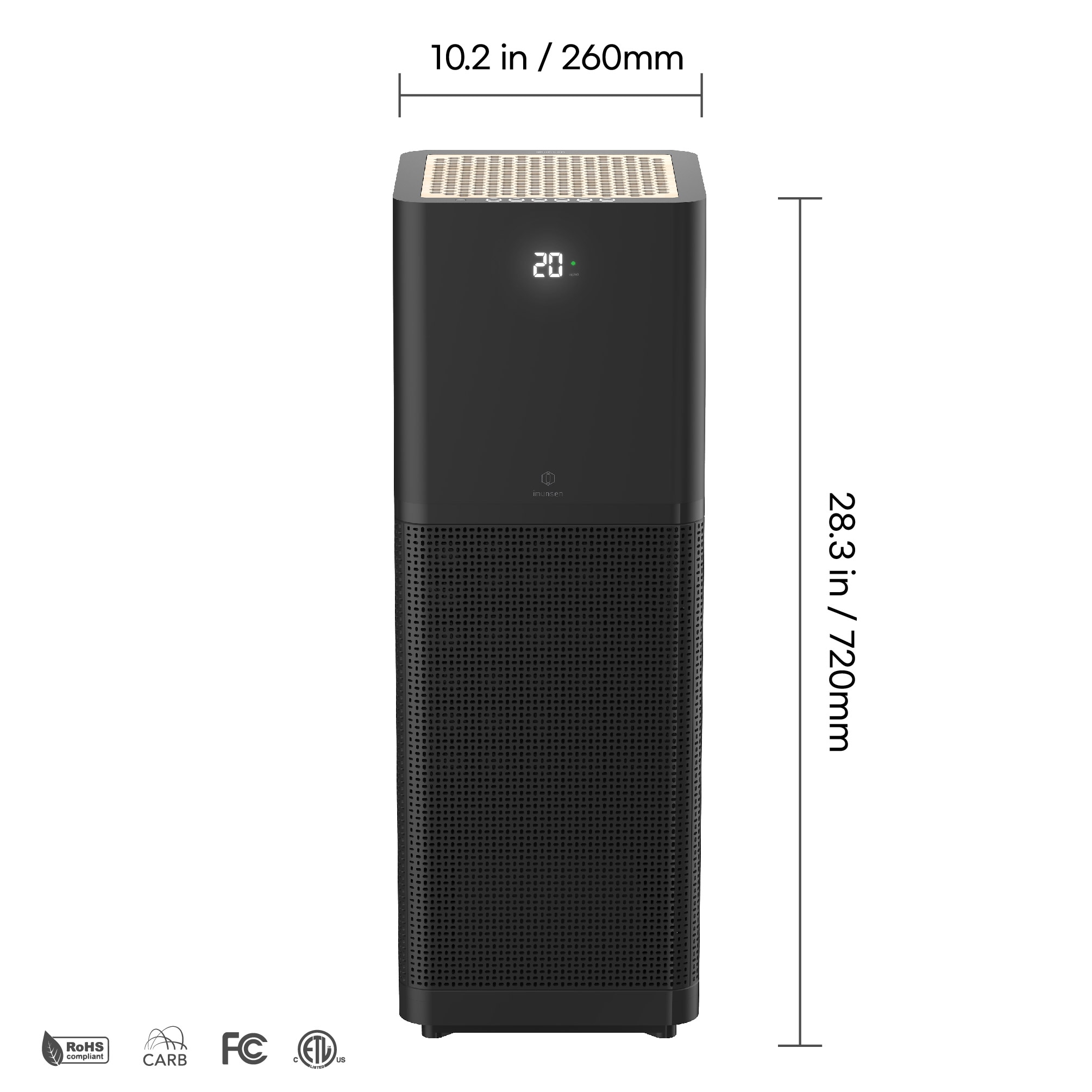 IMUNSEN Mtower 3 -Speed Black True HEPA Air Purifier (Covers: 1240-sq ft )