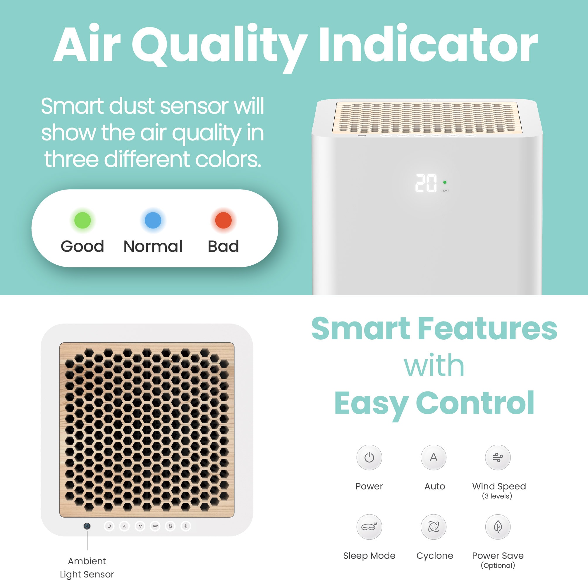 IMUNSEN Mtower 3 -Speed White True HEPA Air Purifier (Covers: 1240-sq ft )