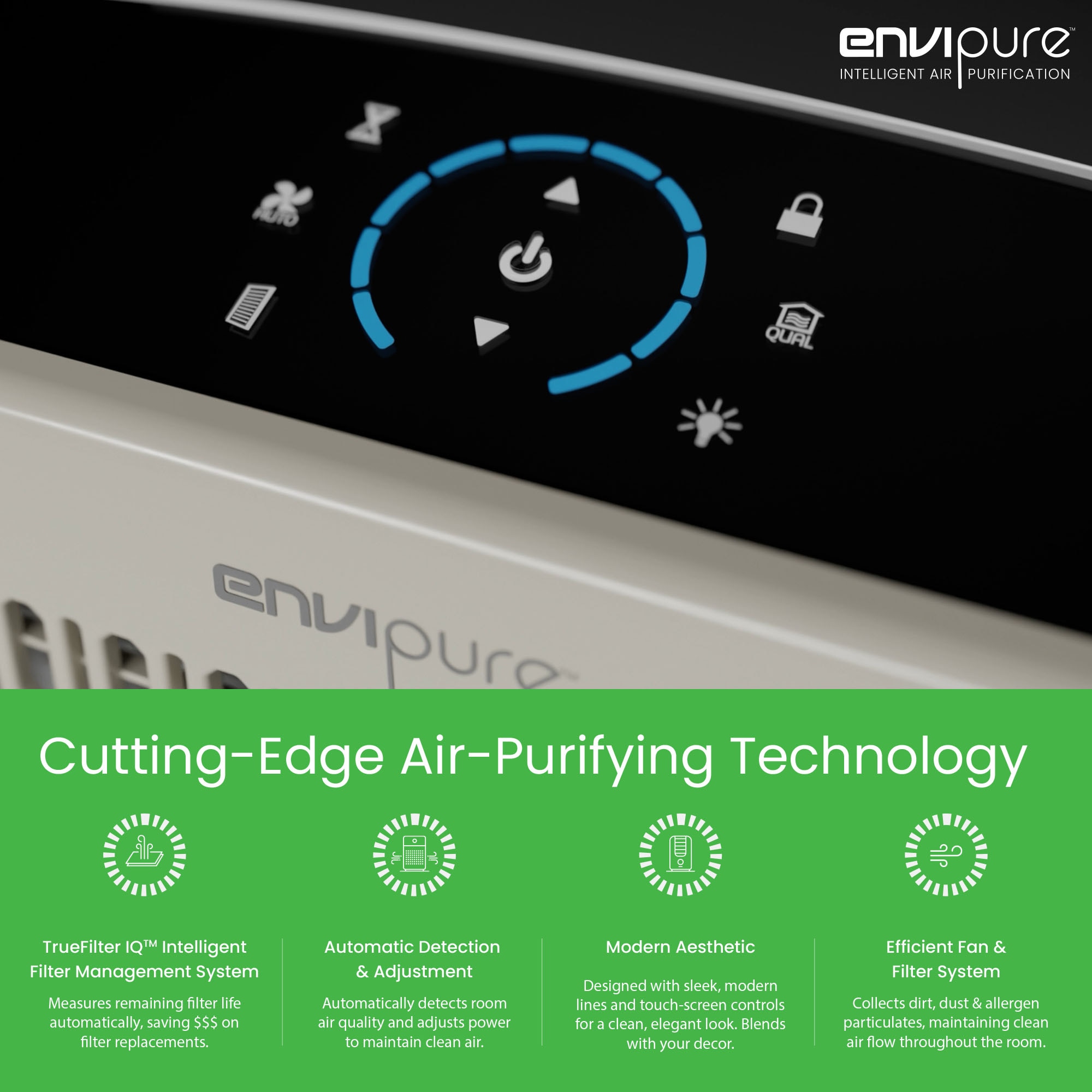Envi Pure HEPA Air Purifier for Large Rooms (Up to 2200 Sq. Ft.) with Auto Mode and Air Quality Sensor