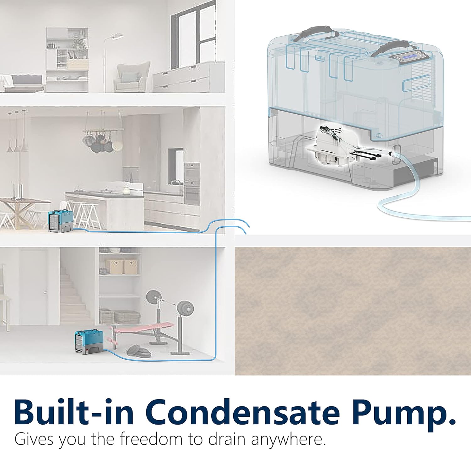 ALORAIR 180 -Pint Large Room Dehumidifier For Basements , Bathrooms , Crawlspaces with Built-In Pump Blue