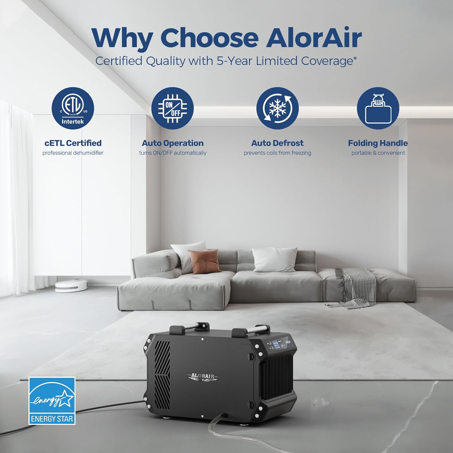 ALORAIR Galaxy 145 -Pint Large Room Dehumidifier For Basements , Bathrooms , Crawlspaces , ENERGY STAR Certified Black