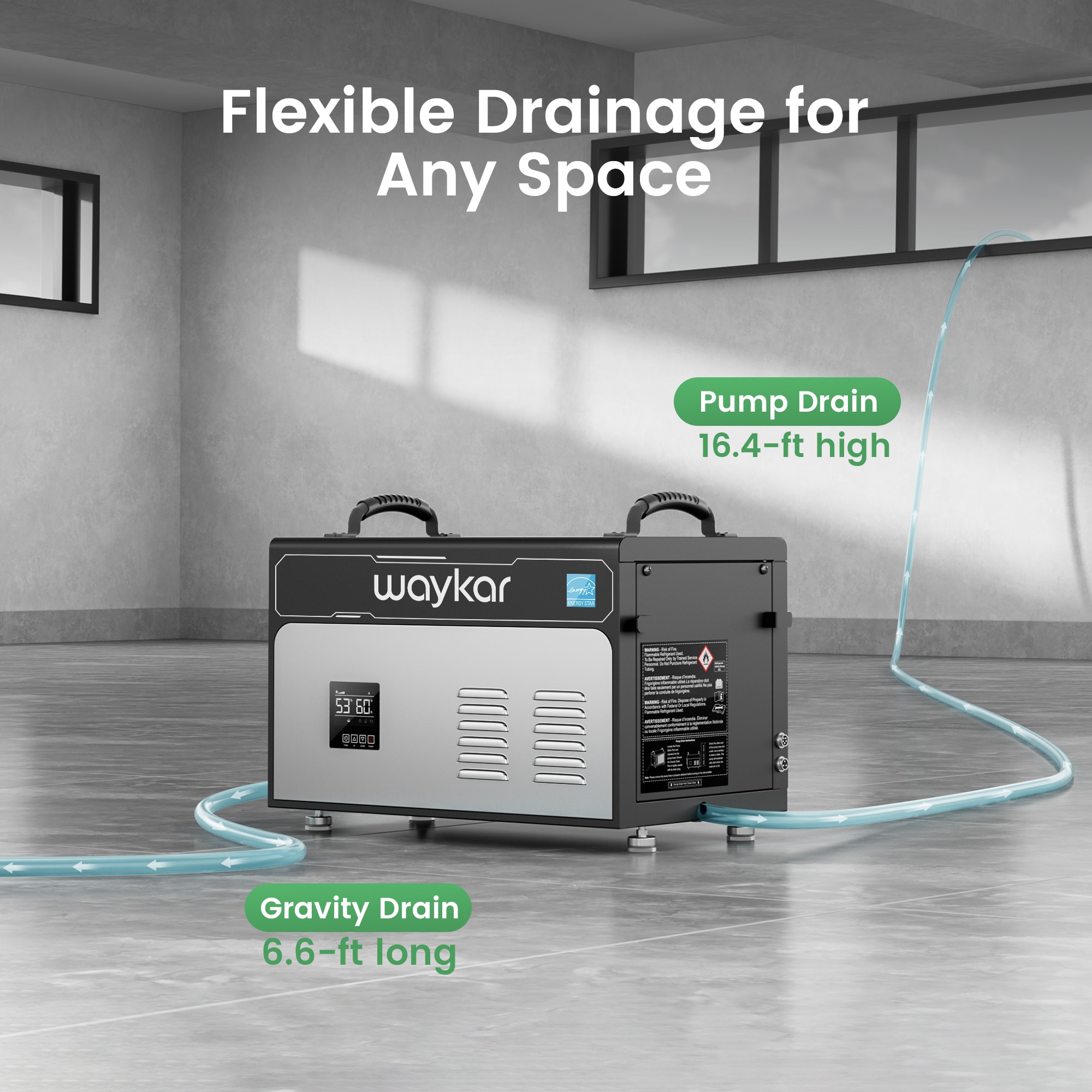waykar CPG 130 -Pint Large Room Dehumidifier For Basements , Bathrooms , with Built-In Pump Black