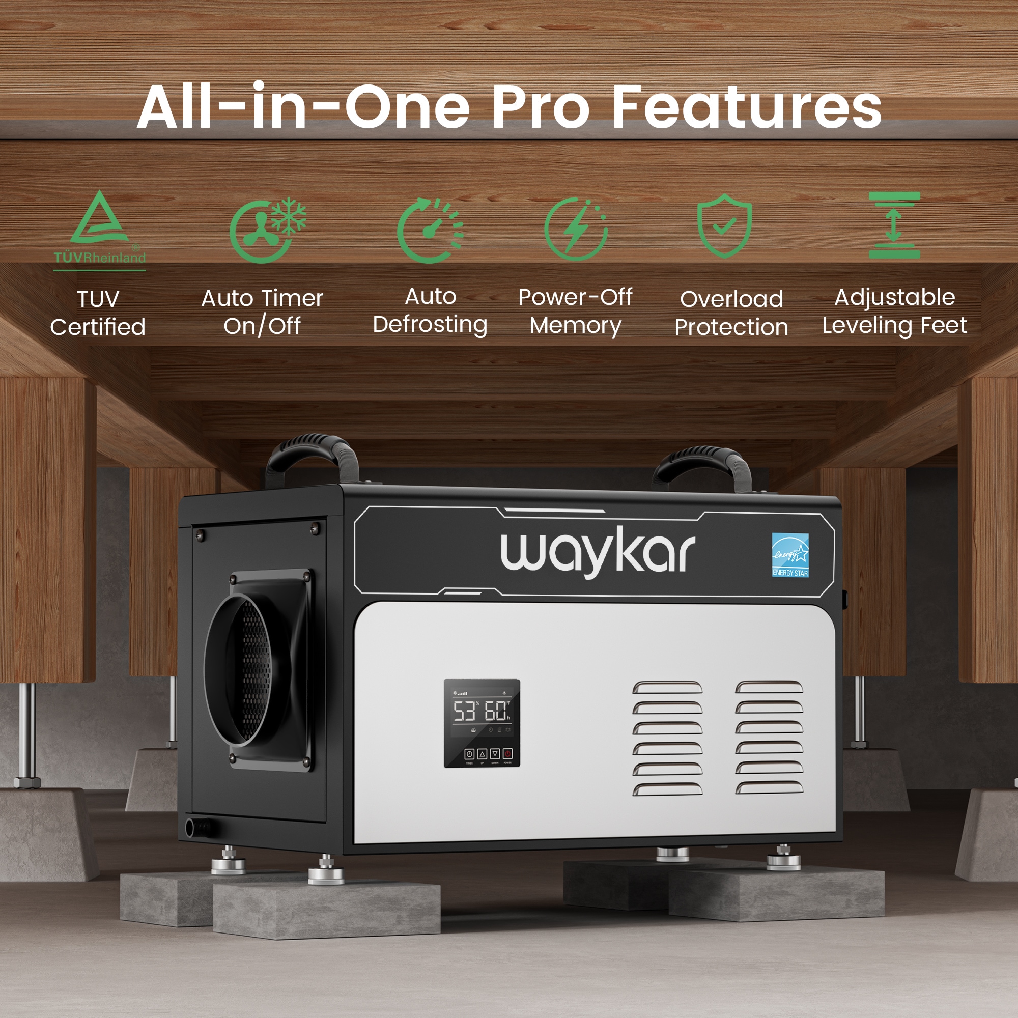 waykar CPG 130 -Pint Large Room Dehumidifier For Basements , Bathrooms , with Built-In Pump Black