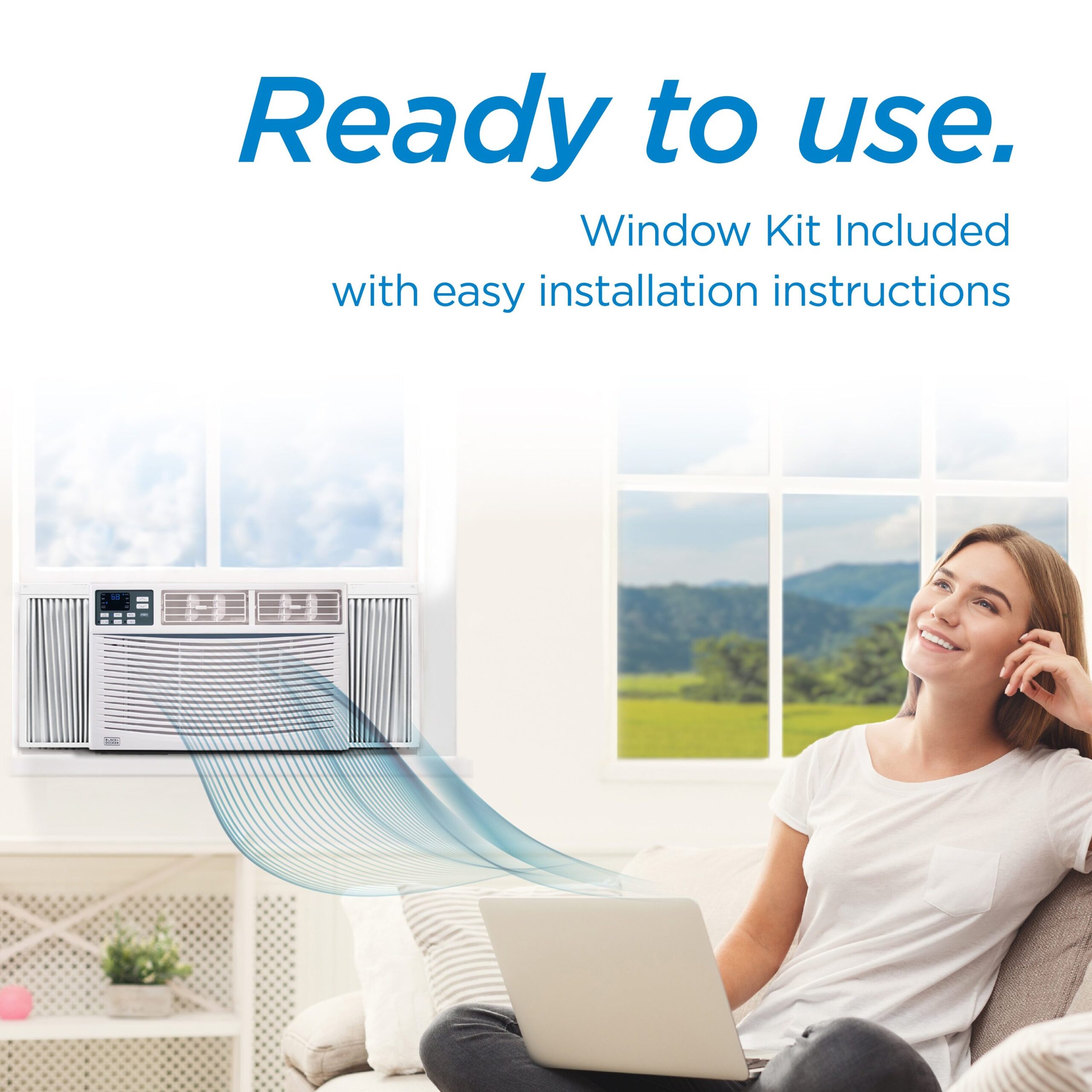 BLACK+DECKER Window Air Conditioner 10000 BTU - AC Window Unit Cools Up to 450 Square Feet - AC Unit with Remote Control - 3 Cooling Speeds and Fan Only Function - BWAC10WTB - White