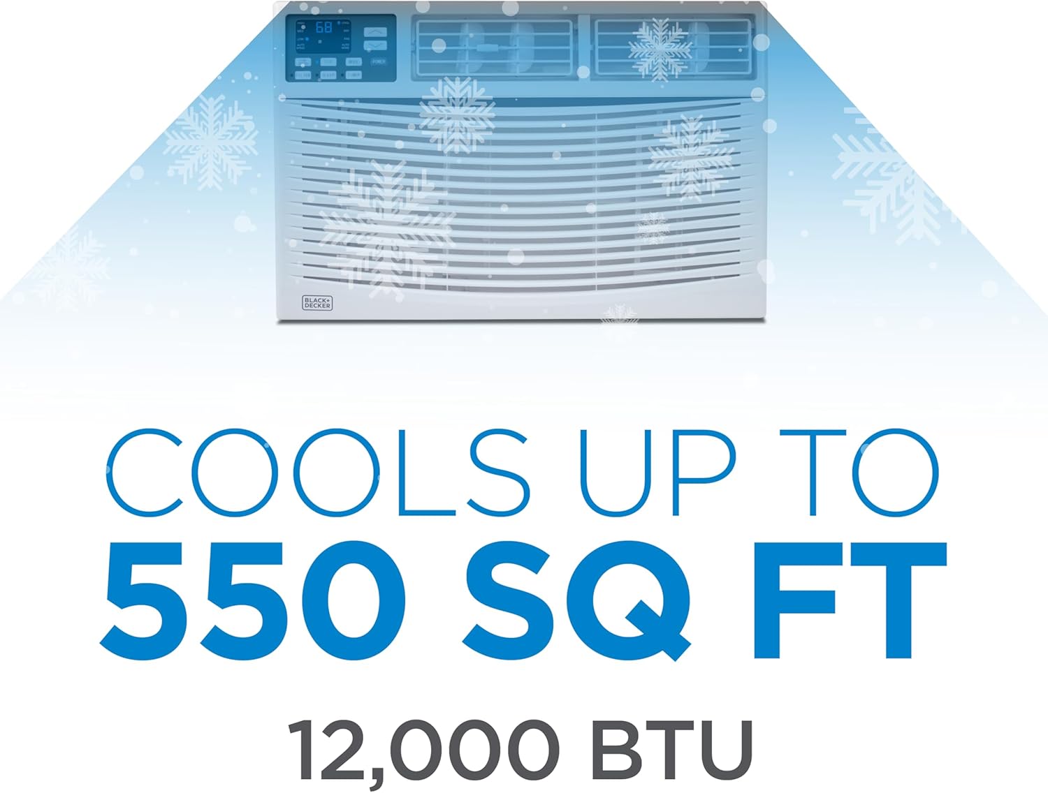 BLACK+DECKER Window Air Conditioner 12000 BTU - AC Window Unit Cools Up to 550 Square Feet - AC Unit with Remote Control - 3 Cooling Speeds and Fan Only Function - BWAC12WTB - White