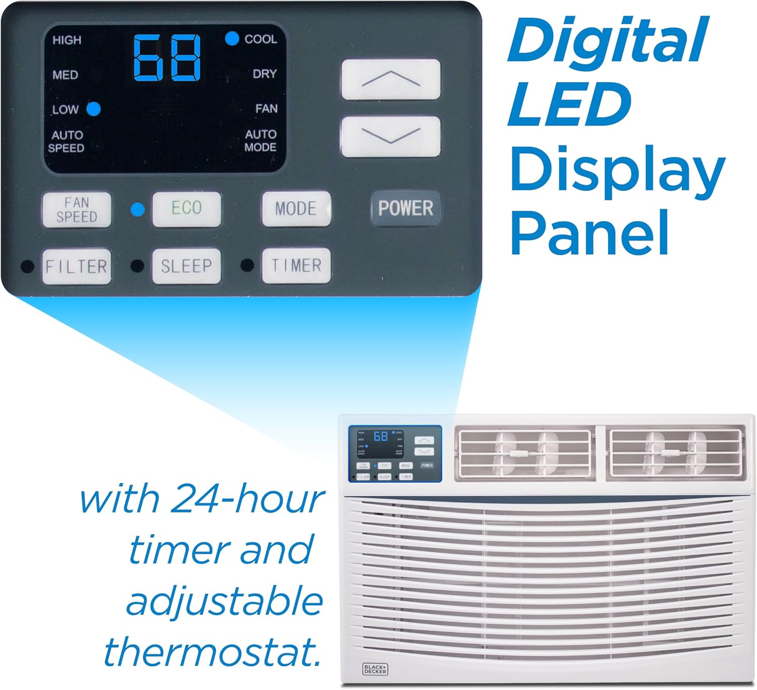 BLACK+DECKER Window Air Conditioner 12000 BTU - AC Window Unit Cools Up to 550 Square Feet - AC Unit with Remote Control - 3 Cooling Speeds and Fan Only Function - BWAC12WTB - White