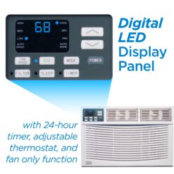 BLACK+DECKER Window Air Conditioner 14000 BTU - AC Window Unit Cools Up to 700 Square Feet - AC Unit with Remote Control - 3 Cooling Speeds and Fan Only Function - BWAC14WTB - White