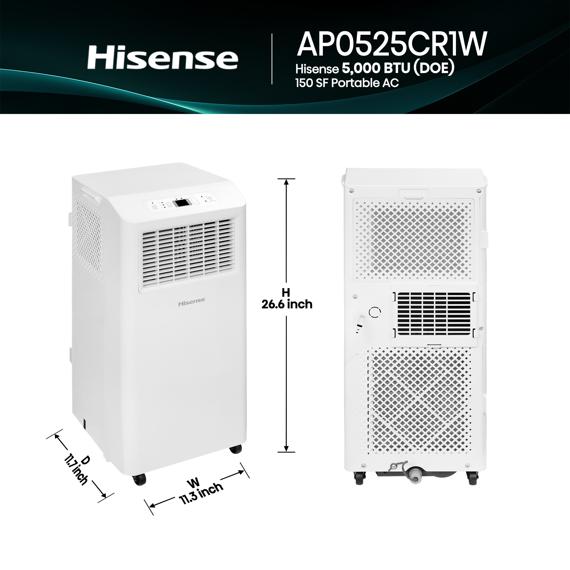 Hisense 5000 BTU DOE 115-Volt Vented Small Room Portable Air Conditioner Remote Included