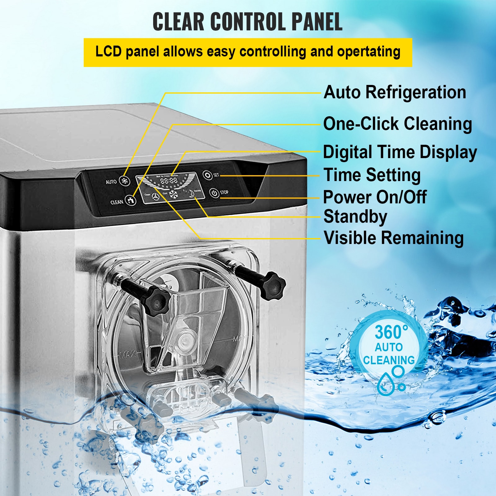 SVOPES Commercial Ice Cream Machine 1400W 20/5.3 Gph Hard Serve Ice Cream Maker with LED Display Screen Auto Shut-Off Timer One Flavors Perfect for Restaurants Snack bar Supermarkets