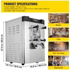 SVOPES Commercial Ice Cream Machine 1400W 20/5.3 Gph Hard Serve Ice Cream Maker with LED Display Screen Auto Shut-Off Timer One Flavors Perfect for Restaurants Snack bar Supermarkets