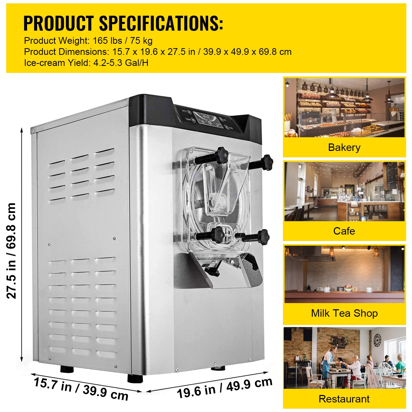 SVOPES Commercial Ice Cream Machine 1400W 20/5.3 Gph Hard Serve Ice Cream Maker with LED Display Screen Auto Shut-Off Timer One Flavors Perfect for Restaurants Snack bar Supermarkets