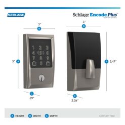 Schlage Encode Plus Century Satin Nickel Smart Wi-Fi and Bluetooth Touchscreen Keypad Electronic Deadbolt Lock