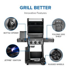 NAPOLEON Freestyle 365 Graphite Grey 3 -Burner Liquid Propane Gas Grill 1 -Side Burner