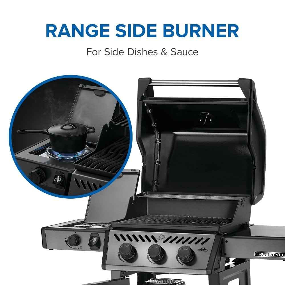 NAPOLEON Freestyle 365 Graphite Grey 3 -Burner Liquid Propane Gas Grill 1 -Side Burner