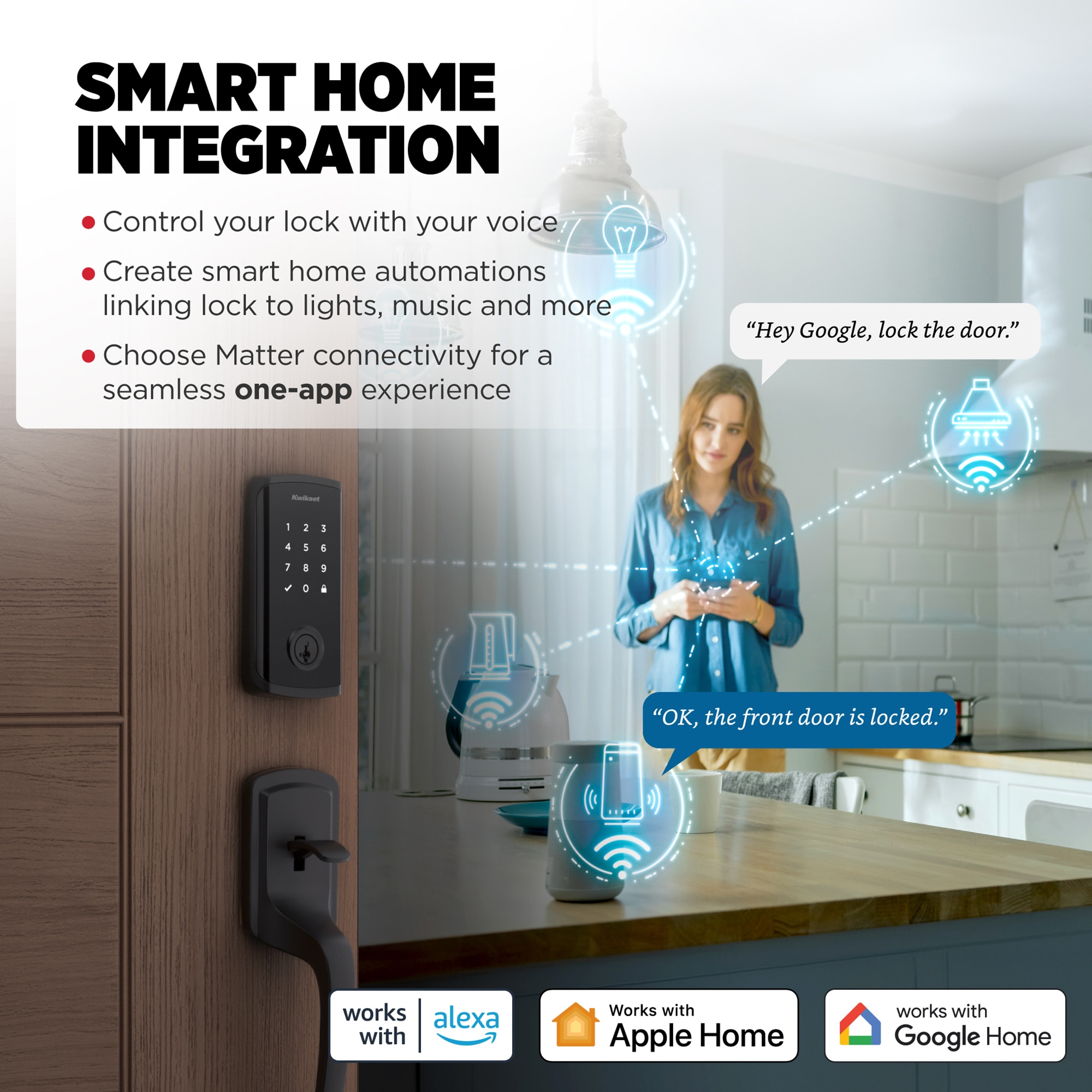 Kwikset Halo Select Plus Wi-Fi + Matter + Apple Home Keys Compatible Matte Black Smart Wi-Fi and Touchscreen Electronic Deadbolt Lock ft. SmartKey Security