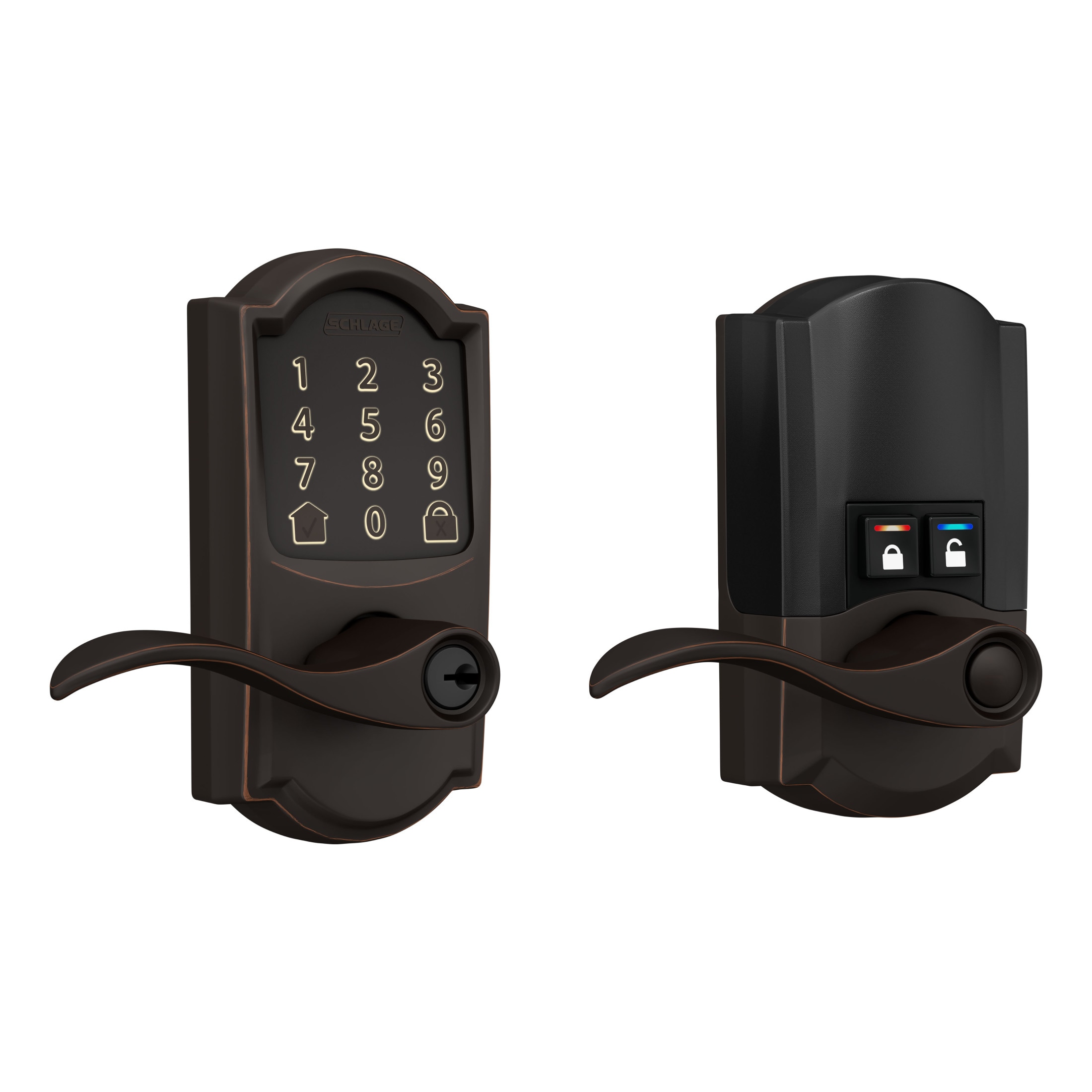 Schlage Encode Lever Camelot-Accent Aged Bronze Smart Wi-Fi and Bluetooth Touchscreen Keypad Electronic Handle Lock