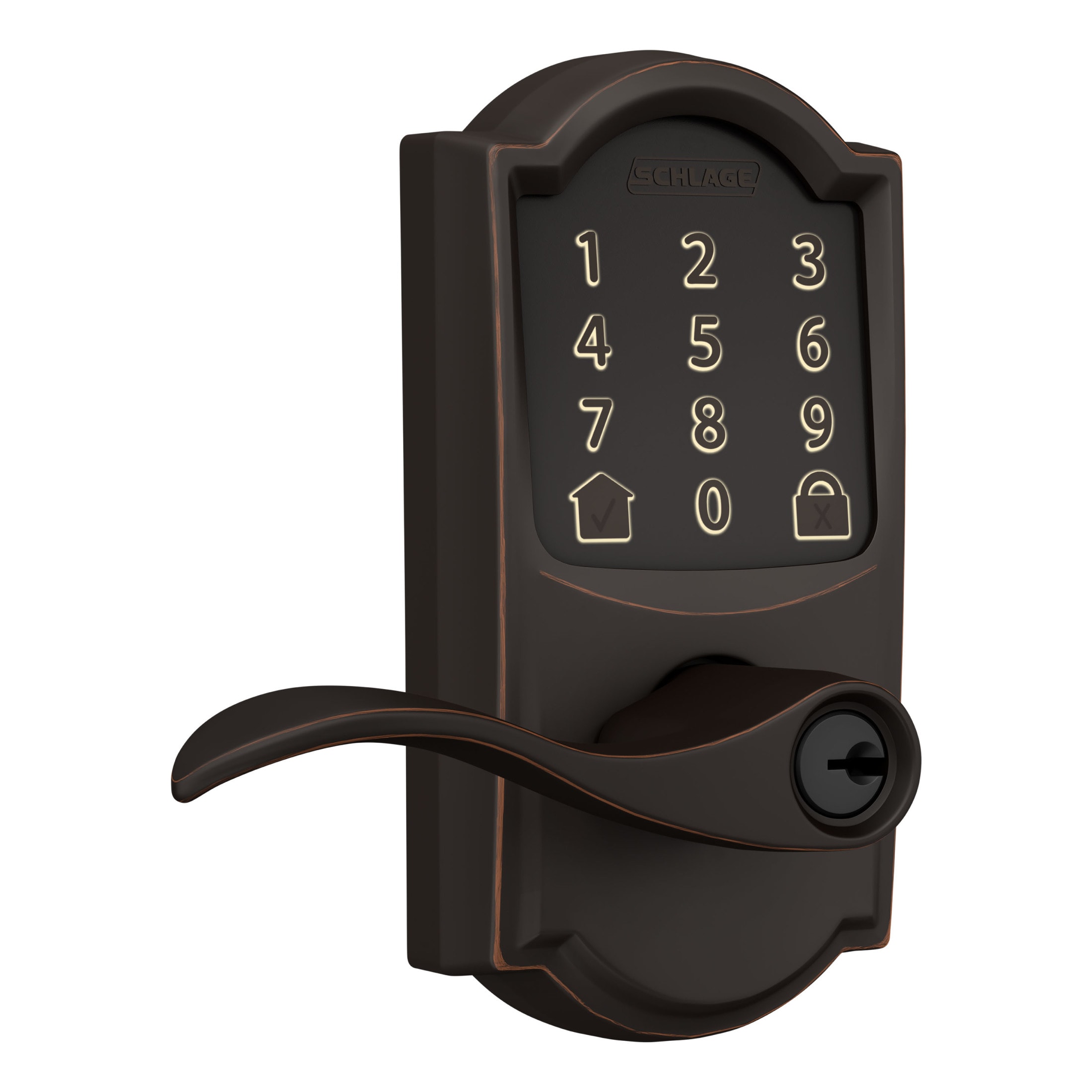 Schlage Encode Lever Camelot-Accent Aged Bronze Smart Wi-Fi and Bluetooth Touchscreen Keypad Electronic Handle Lock