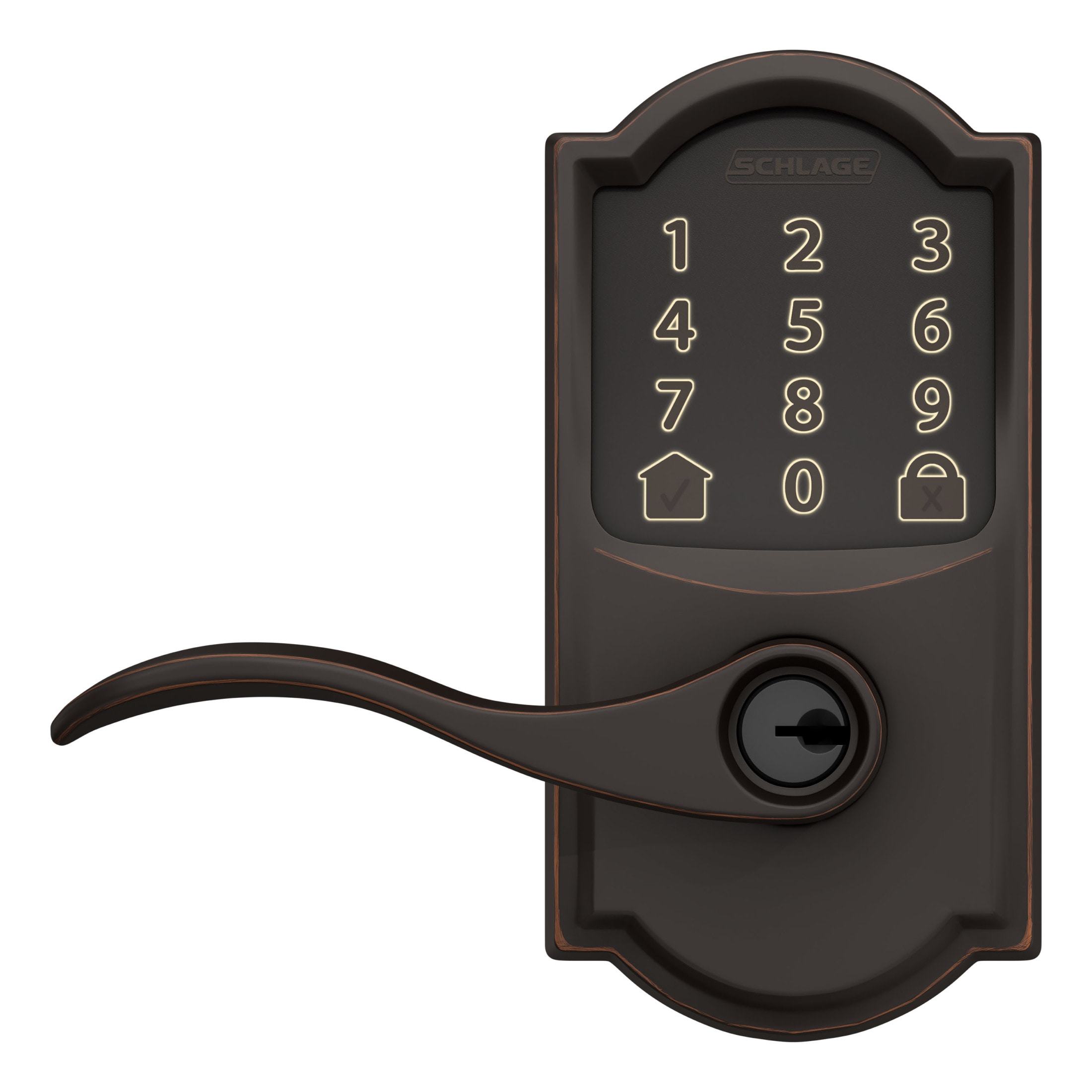 Schlage Encode Lever Camelot-Accent Aged Bronze Smart Wi-Fi and Bluetooth Touchscreen Keypad Electronic Handle Lock