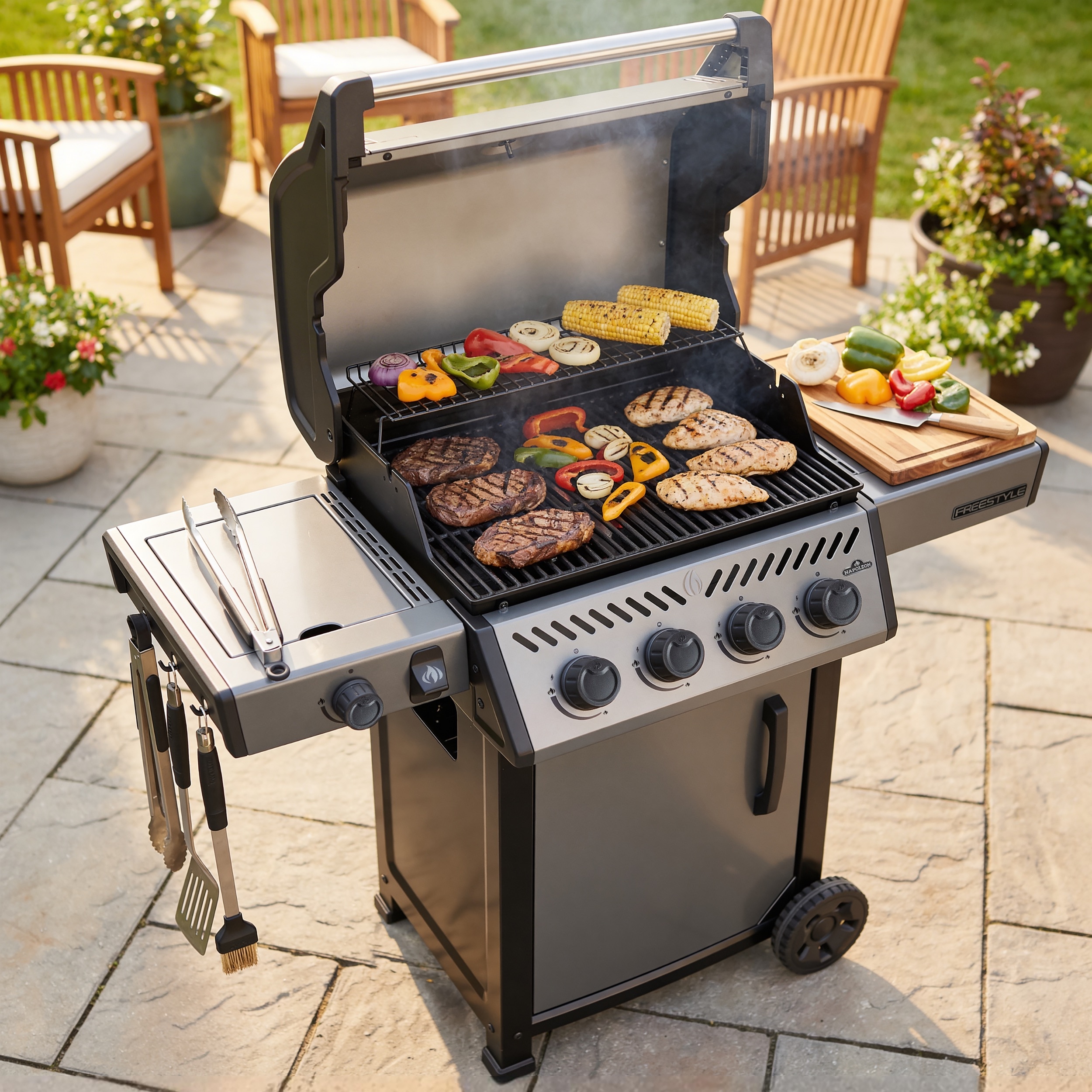 NAPOLEON Freestyle 425 Graphite Grey 4 -Burner Liquid Propane Gas Grill 1 -Side Burner