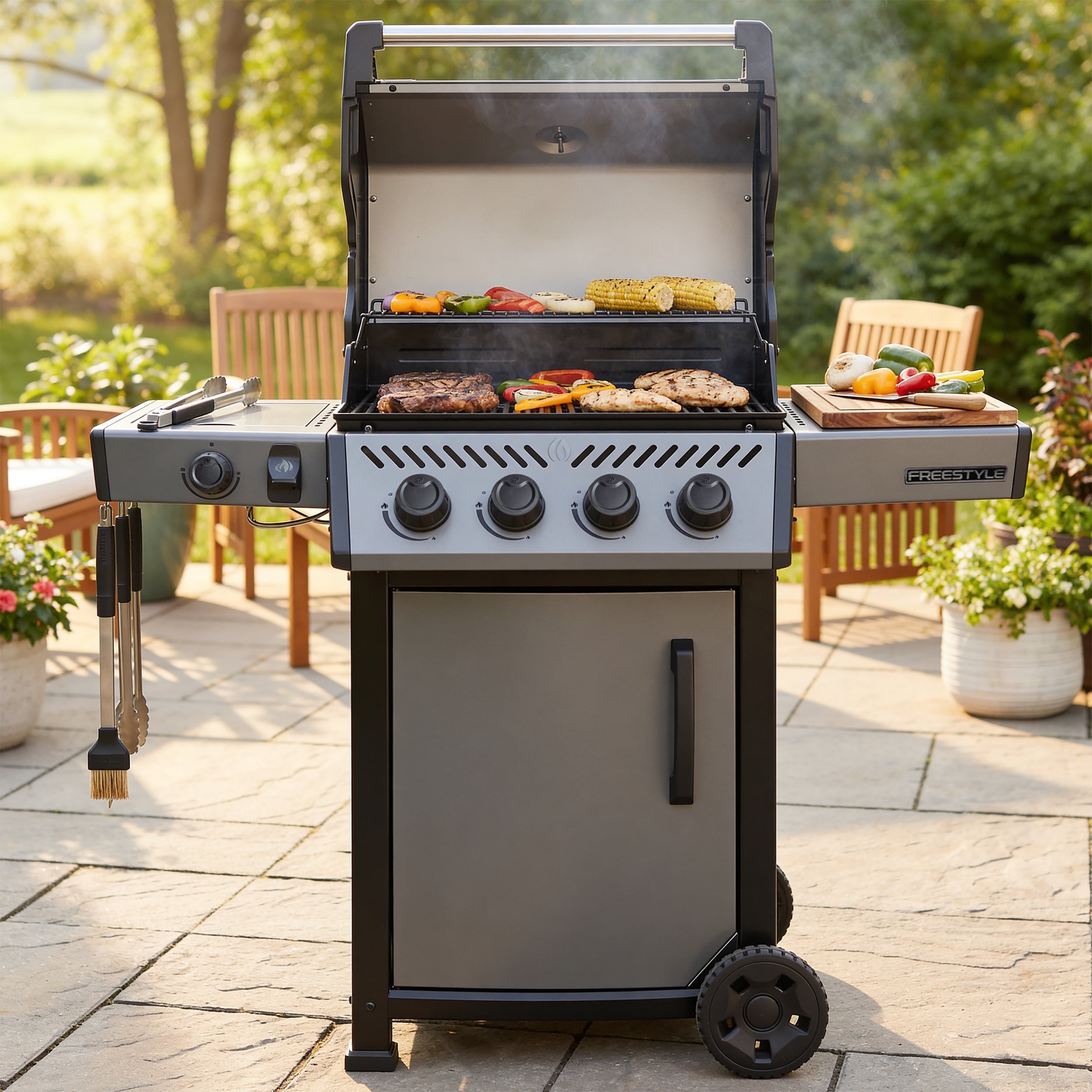 NAPOLEON Freestyle 425 Graphite Grey 4 -Burner Liquid Propane Gas Grill 1 -Side Burner