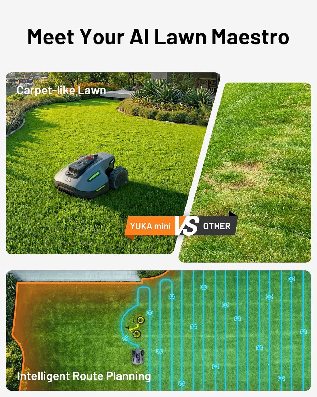 MAMMOTION YUKA mini RTK + AI Vision Robotic Lawn Mower (1/8 to 1/4 acre)