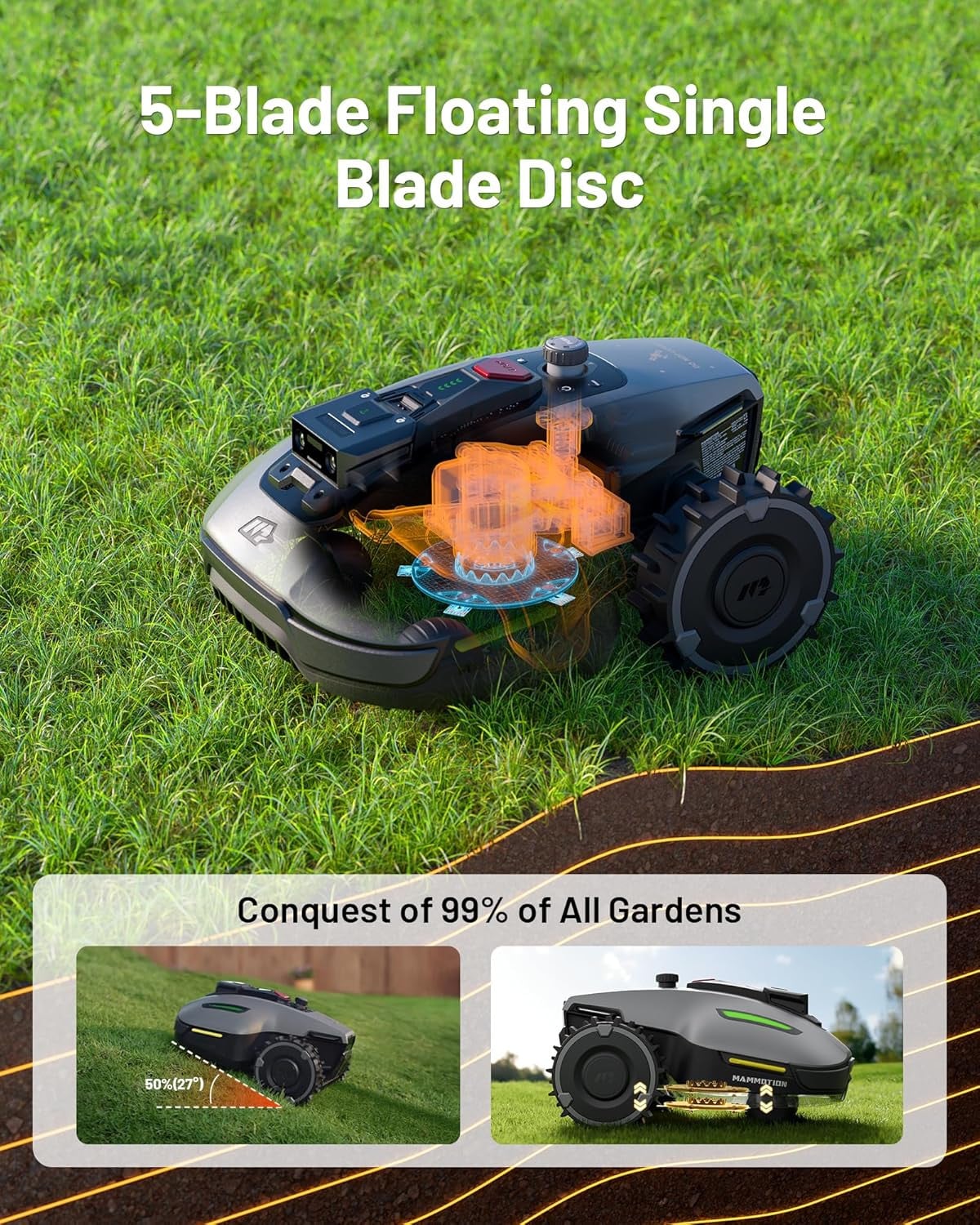 MAMMOTION YUKA mini RTK + AI Vision Robotic Lawn Mower (1/8 to 1/4 acre)