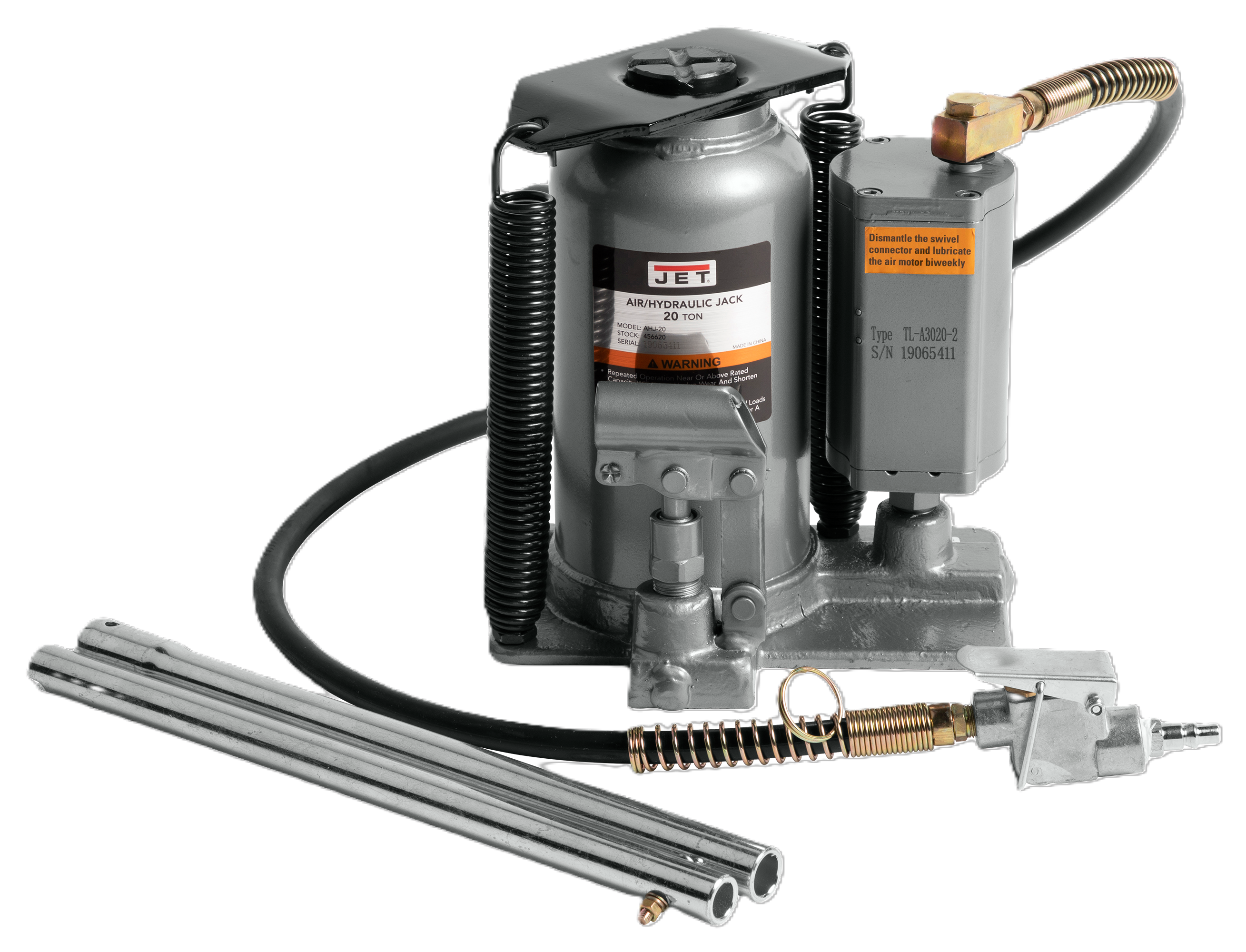 JET Gray 20-Ton Steel Air/Hydraulic Bottle jack