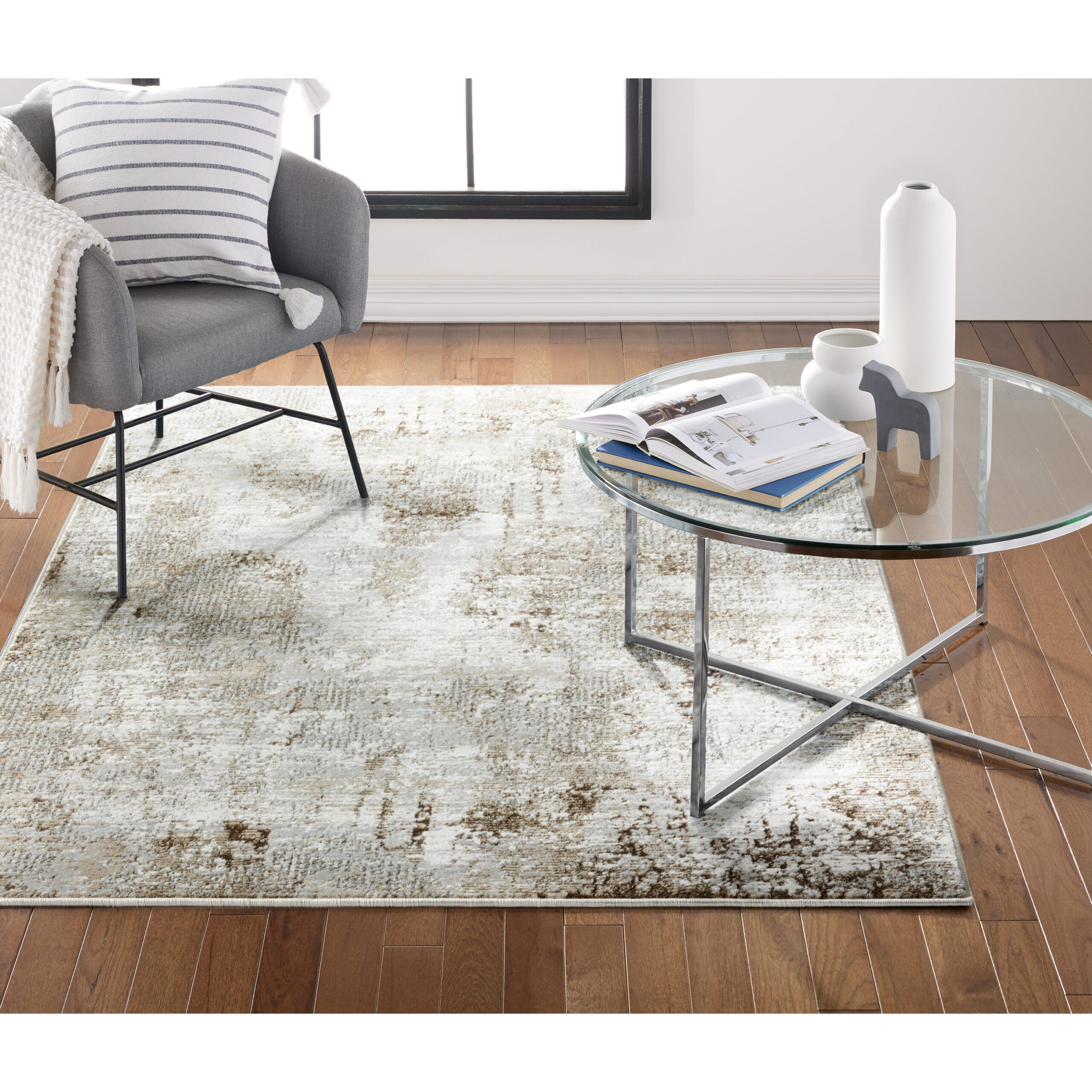 Origin 21 Beige Shimmer 9 x 12 (ft) Loomed Polyester Beige Rectangular Indoor Abstract Spot Clean Only Pet Friendly Area rug