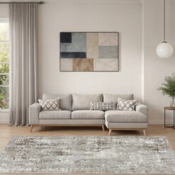 Origin 21 Beige Shimmer 9 x 12 (ft) Loomed Polyester Beige Rectangular Indoor Abstract Spot Clean Only Pet Friendly Area rug