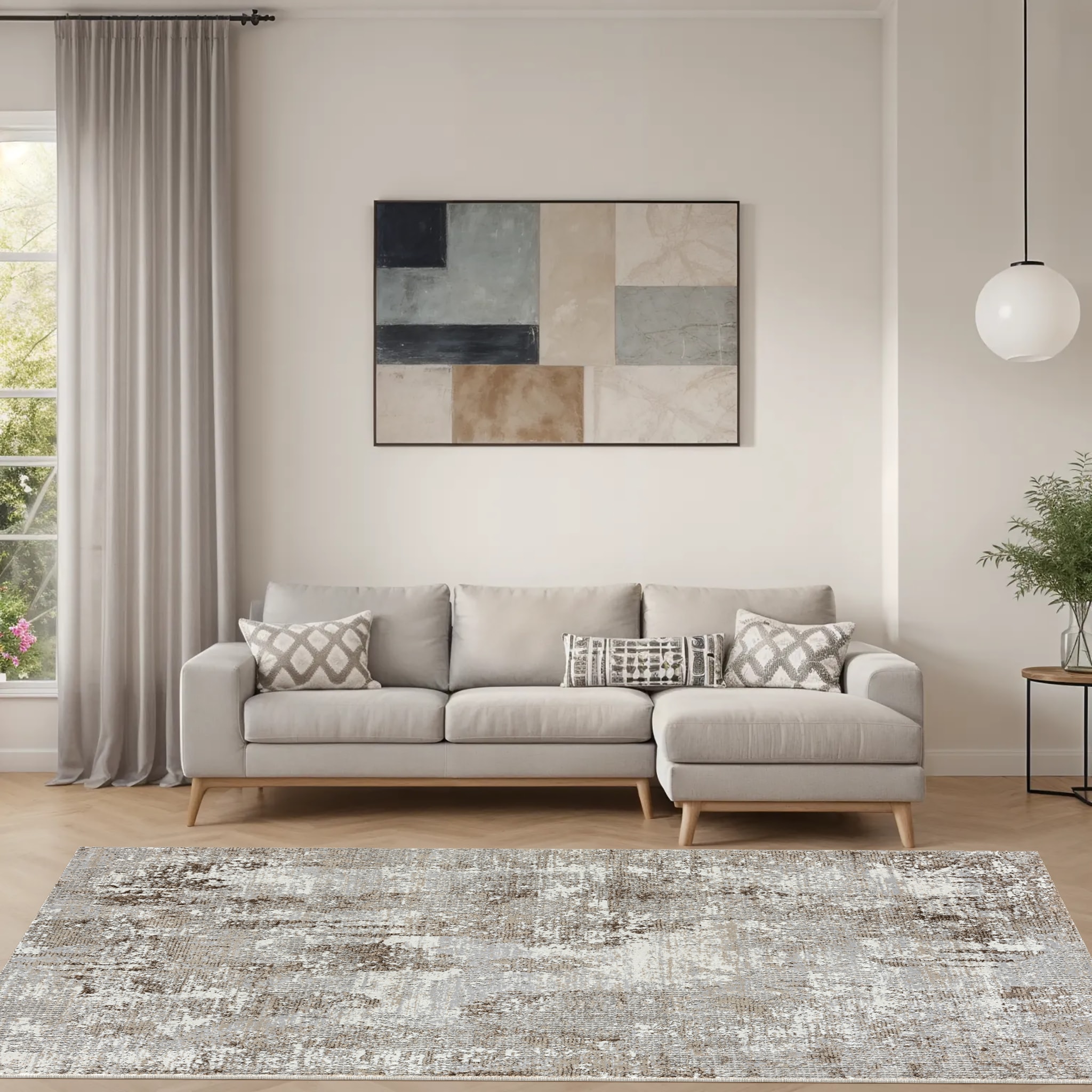 Origin 21 Beige Shimmer 9 x 12 (ft) Loomed Polyester Beige Rectangular Indoor Abstract Spot Clean Only Pet Friendly Area rug