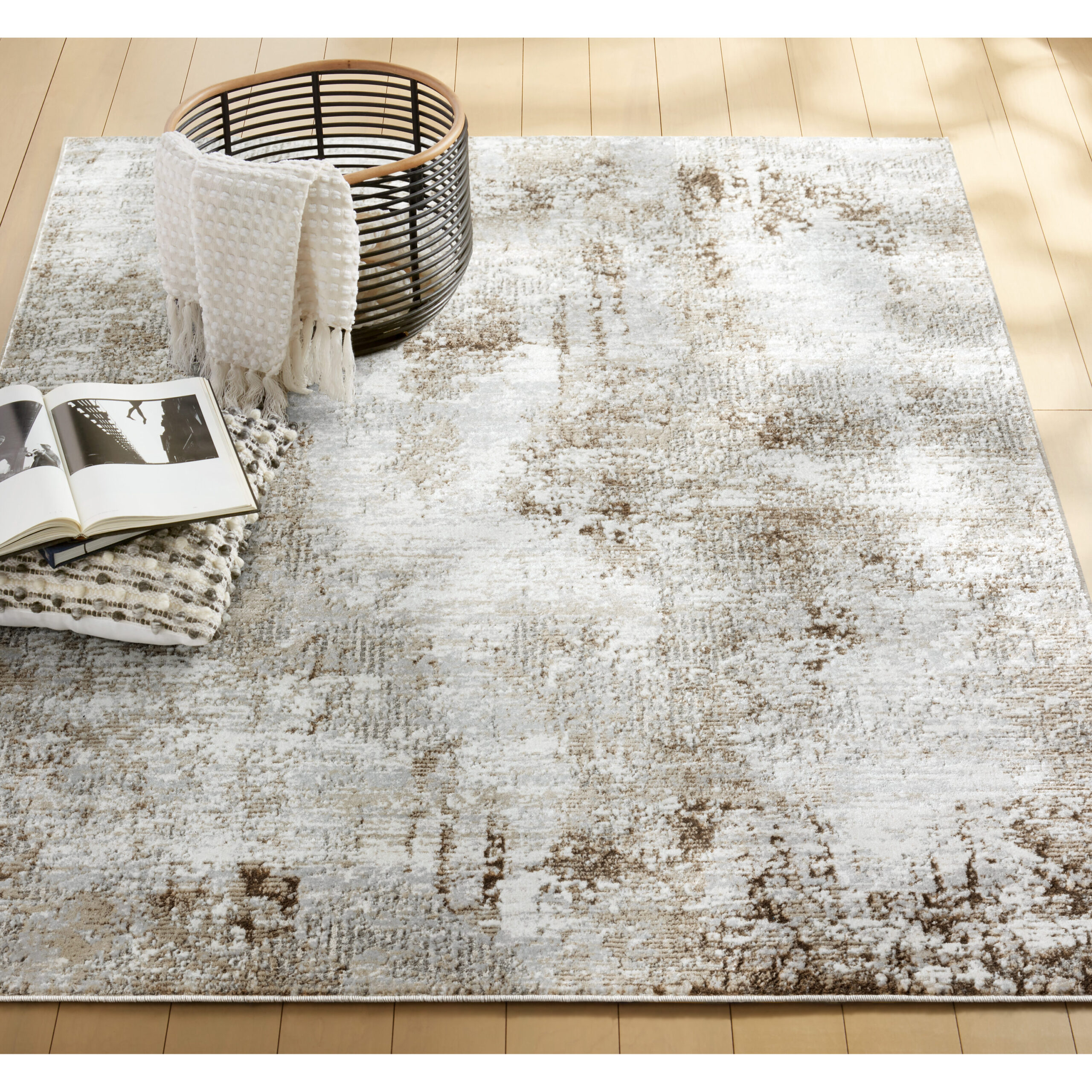 Origin 21 Beige Shimmer 9 x 12 (ft) Loomed Polyester Beige Rectangular Indoor Abstract Spot Clean Only Pet Friendly Area rug