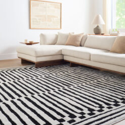 Origin 21 Obsidian Mirage 9 x 12 (ft) Loomed Polyester/Polypropylene Onyx/White Rectangular Indoor Stripe Moroccan Spot Clean Only Pet Friendly Area rug