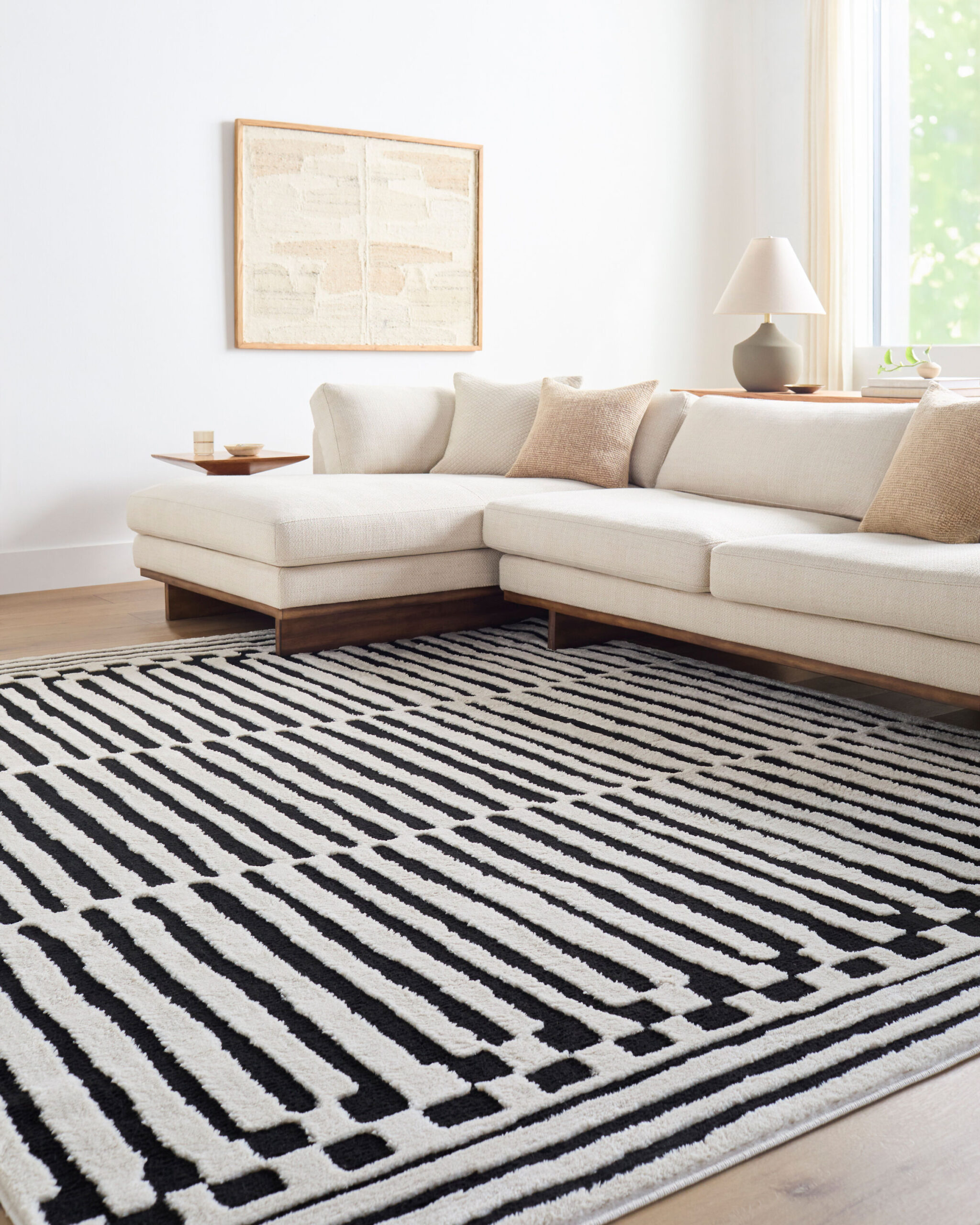 Origin 21 Obsidian Mirage 9 x 12 (ft) Loomed Polyester/Polypropylene Onyx/White Rectangular Indoor Stripe Moroccan Spot Clean Only Pet Friendly Area rug